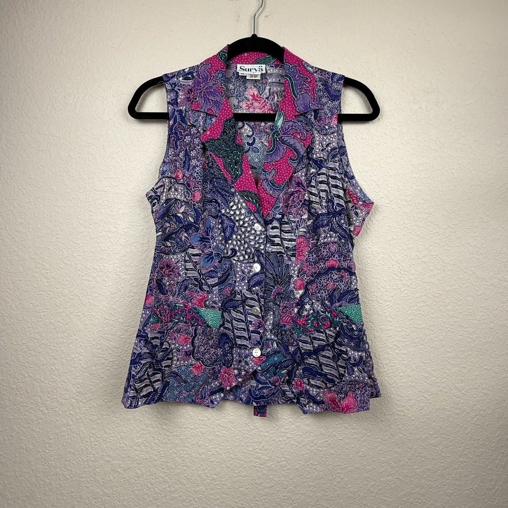 Surya Mixed Media Beaded Pink Purple Paisley Tank Top Tie Back Y2K Art to Wear M